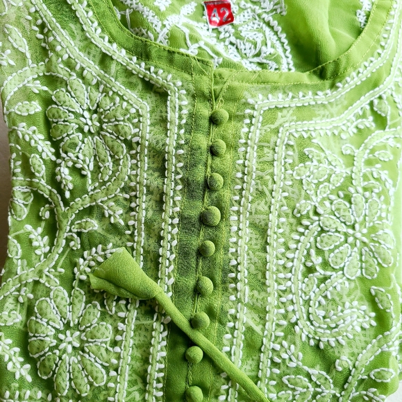 8️⃣2️⃣New boutique Pink,yellow chikankari maxi dress - Picture 8 of 12